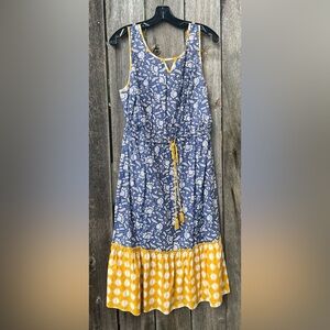 Matilda Jane Navy Blue and Mustard Yellow Printed Midi Dress